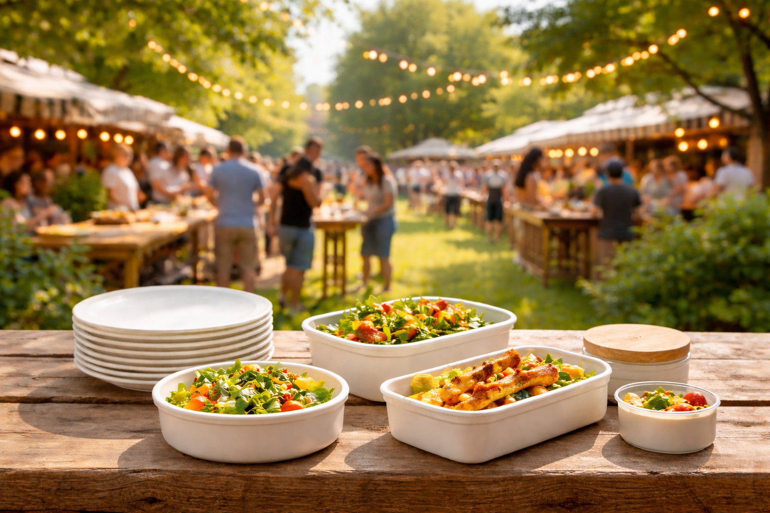 Reusable plates, cups and containers flat lay